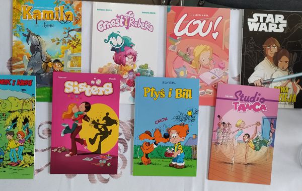 Okładki pozyskanych dla filii bibliotecznej komiksów