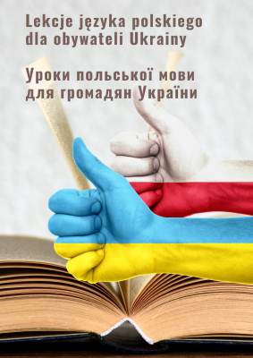 Grafika promująca wydarzenie. Na niej 2 dłonie z podniesionymi kciukami w barwach Polski i Ukrainy. Pod nimi – otwarta książka