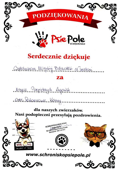 Podziekowania schronisko Psie Pole