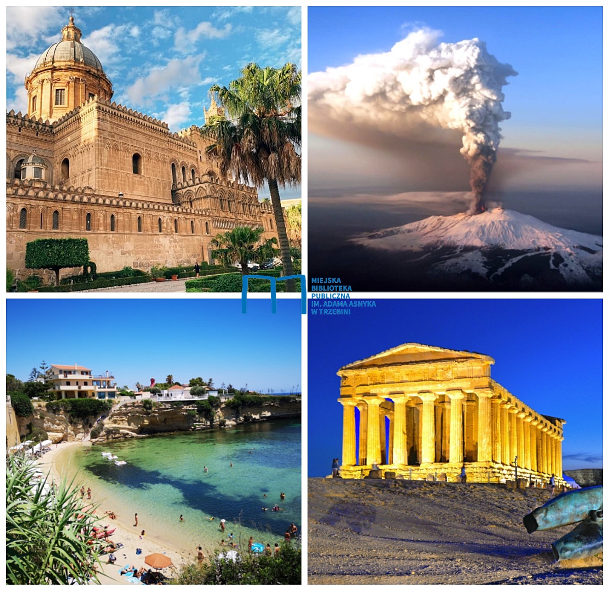 Kolaż przedstawiający zdjęcia atrakcje Sycylii